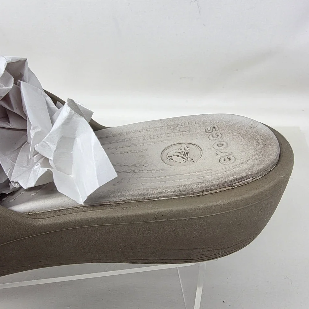 Crocs Patricia Wedge Sandals Womens 11 Khaki Taupe Good Condition Slide Shoes